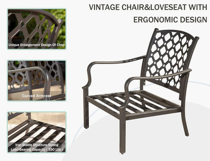 Outdoor 7 pcs Patio Dining Set, Metal Dining Table, Swivel and Dining Chairs Conversation Set with Removable Beige Cushions for Garden Lawn Yard