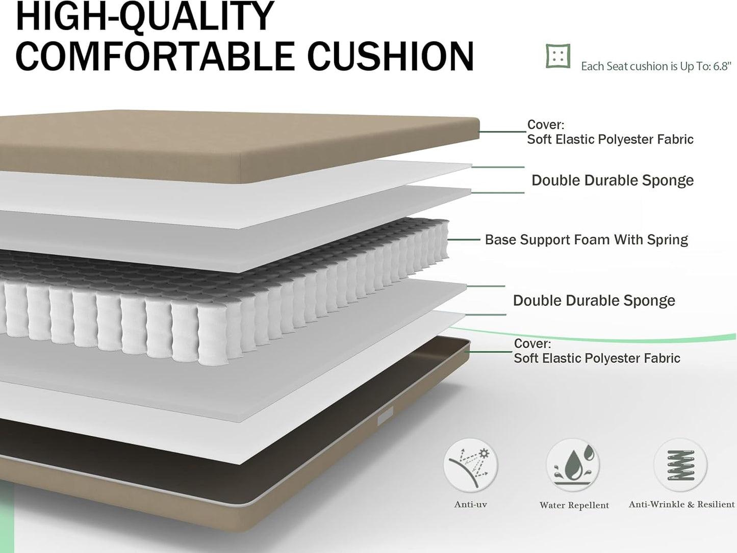 Outdoor 7 pcs Patio Dining Set, Metal Dining Table, Swivel and Dining Chairs Conversation Set with Removable Beige Cushions for Garden Lawn Yard