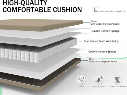 Outdoor 7 pcs Patio Dining Set, Metal Dining Table, Swivel and Dining Chairs Conversation Set with Removable Beige Cushions for Garden Lawn Yard