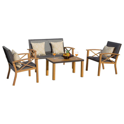 4-Piece Modern Conversation Set with Cotton Padding Backrests and Seats, Outdoor Sectional Metal Sofa Set with 5.5 Inch Cushion and Coffee Table for Balcony, Garden  On-Site