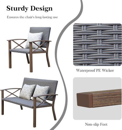 4-Piece Modern Conversation Set with Cotton Padding Backrests and Seats, Outdoor Sectional Metal Sofa Set with 5.5 Inch Cushion and Coffee Table for Balcony, Garden  On-Site