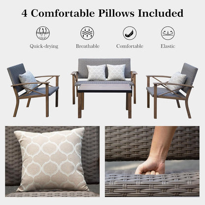 4-Piece Modern Conversation Set with Cotton Padding Backrests and Seats, Outdoor Sectional Metal Sofa Set with 5.5 Inch Cushion and Coffee Table for Balcony, Garden  On-Site