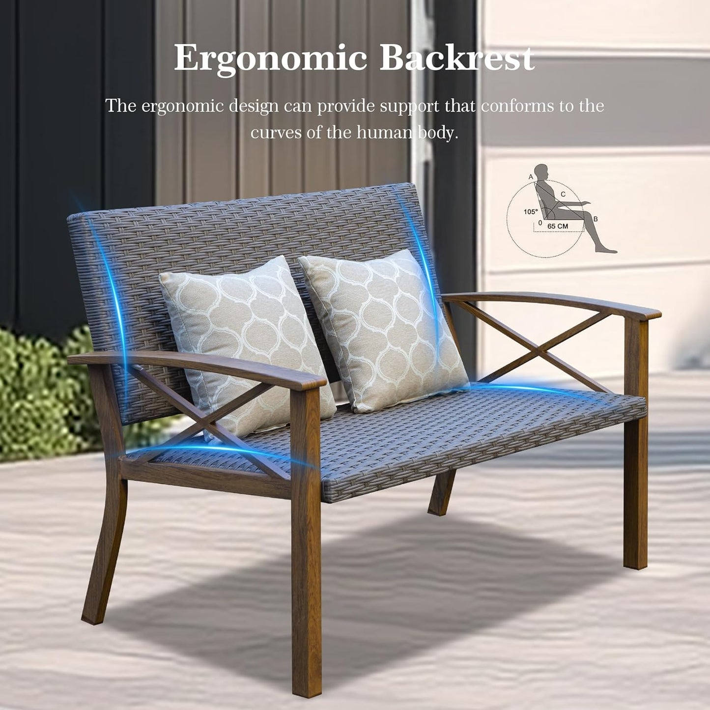 4-Piece Modern Conversation Set with Cotton Padding Backrests and Seats, Outdoor Sectional Metal Sofa Set with 5.5 Inch Cushion and Coffee Table for Balcony, Garden  On-Site