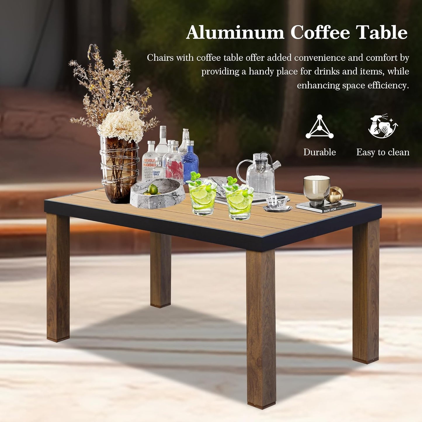 4-Piece Modern Conversation Set with Cotton Padding Backrests and Seats, Outdoor Sectional Metal Sofa Set with 5.5 Inch Cushion and Coffee Table for Balcony, Garden  On-Site