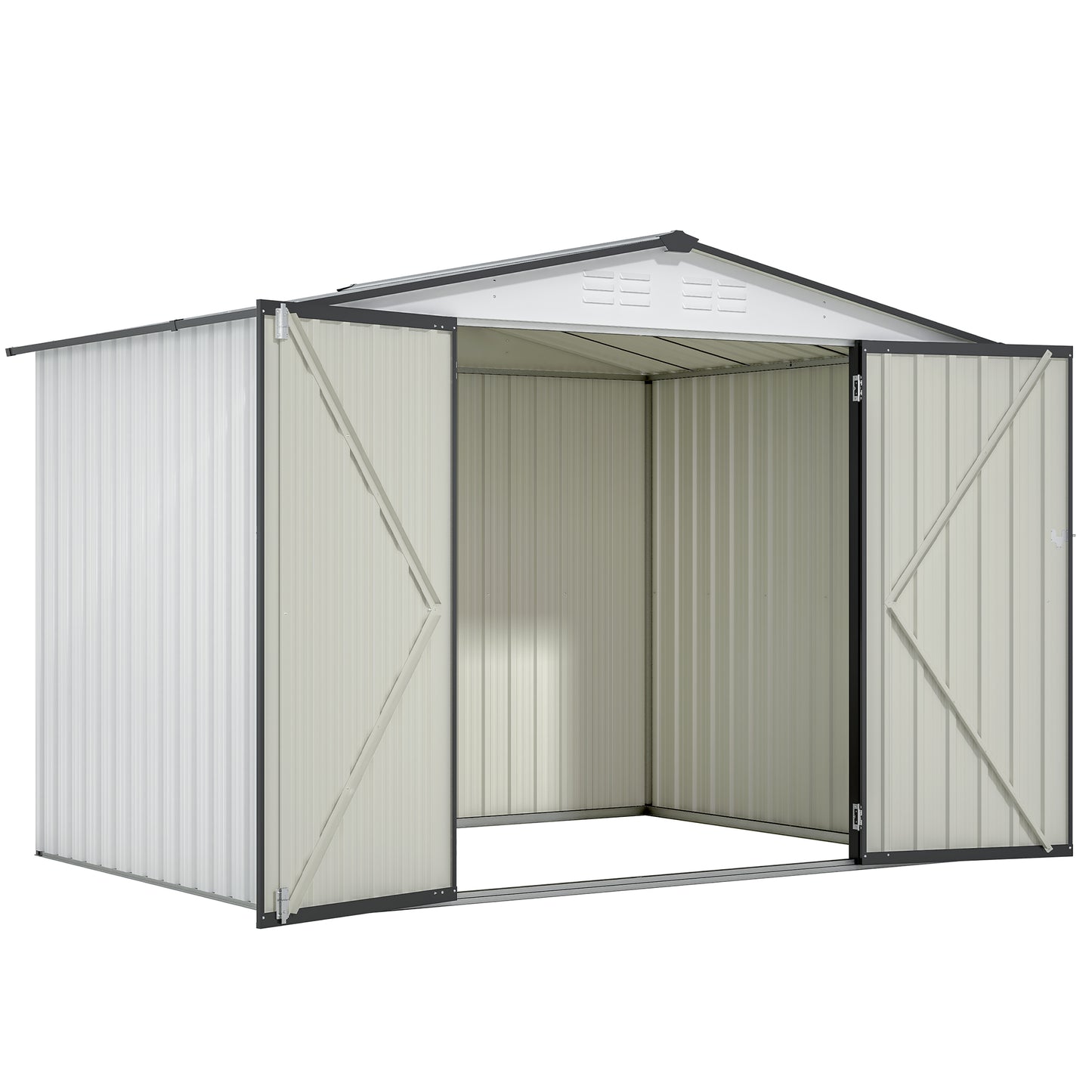 8 x 6 ft Outdoor Storage Shed, All Weather Metal Sheds with 2 Lockable Doors, Tool Shed for Garden, Backyard, Lawn,White