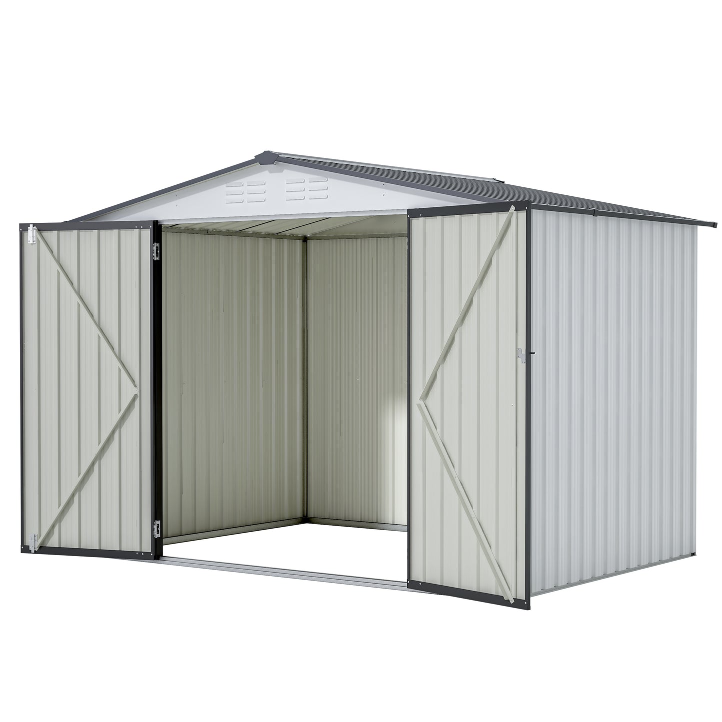 8 x 6 ft Outdoor Storage Shed, All Weather Metal Sheds with 2 Lockable Doors, Tool Shed for Garden, Backyard, Lawn,White