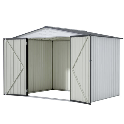 8 x 6 ft Outdoor Storage Shed, All Weather Metal Sheds with 2 Lockable Doors, Tool Shed for Garden, Backyard, Lawn,White