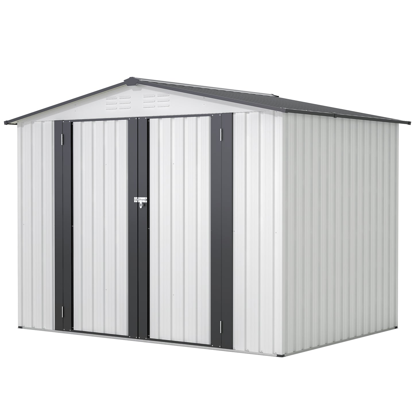 8 x 6 ft Outdoor Storage Shed, All Weather Metal Sheds with 2 Lockable Doors, Tool Shed for Garden, Backyard, Lawn,White