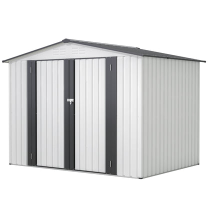 8 x 6 ft Outdoor Storage Shed, All Weather Metal Sheds with 2 Lockable Doors, Tool Shed for Garden, Backyard, Lawn,White