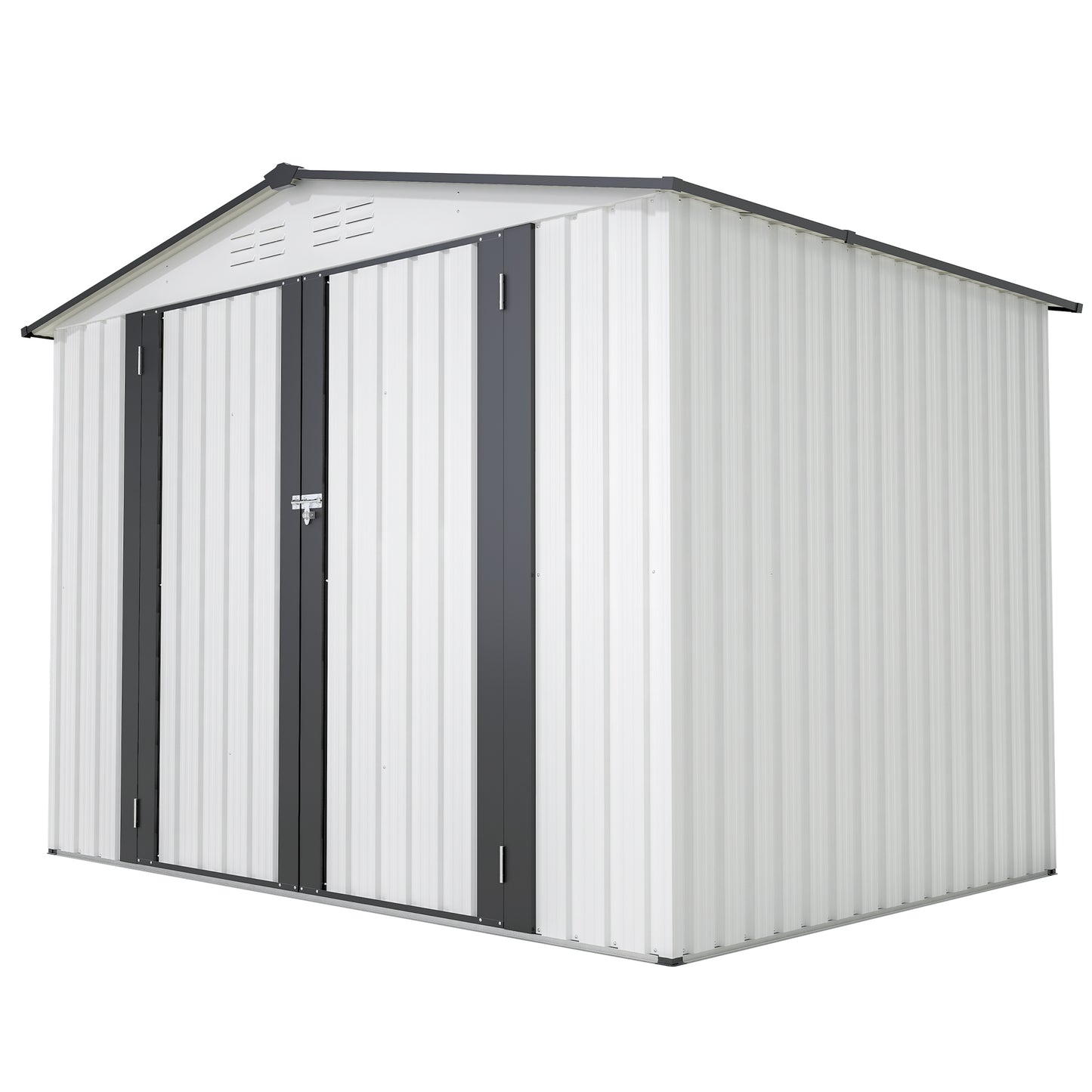 8 x 6 ft Outdoor Storage Shed, All Weather Metal Sheds with 2 Lockable Doors, Tool Shed for Garden, Backyard, Lawn,White