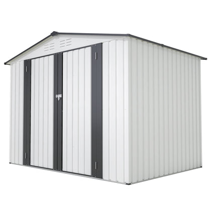 8 x 6 ft Outdoor Storage Shed, All Weather Metal Sheds with 2 Lockable Doors, Tool Shed for Garden, Backyard, Lawn,White