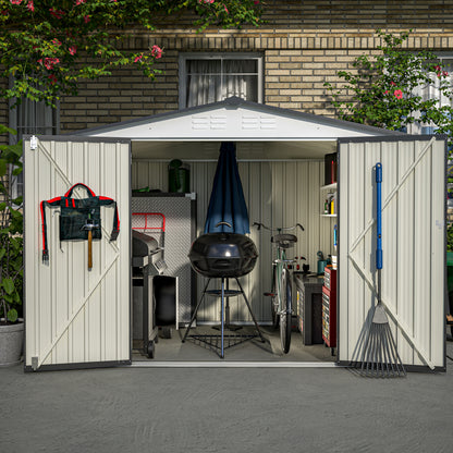 8 x 6 ft Outdoor Storage Shed, All Weather Metal Sheds with 2 Lockable Doors, Tool Shed for Garden, Backyard, Lawn,White