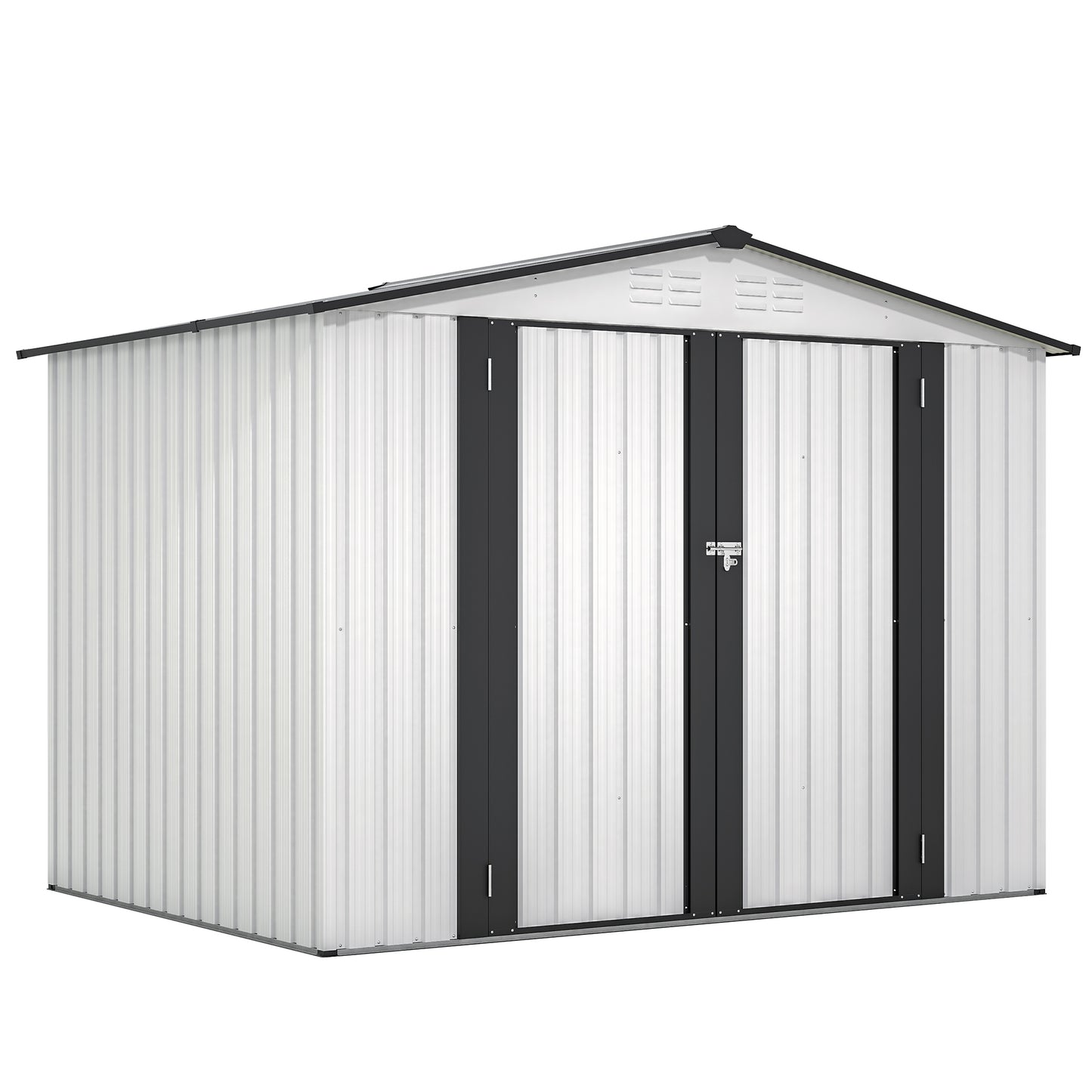 8 x 6 ft Outdoor Storage Shed, All Weather Metal Sheds with 2 Lockable Doors, Tool Shed for Garden, Backyard, Lawn,White