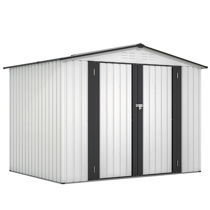 8 x 6 ft Outdoor Storage Shed, All Weather Metal Sheds with 2 Lockable Doors, Tool Shed for Garden, Backyard, Lawn,White