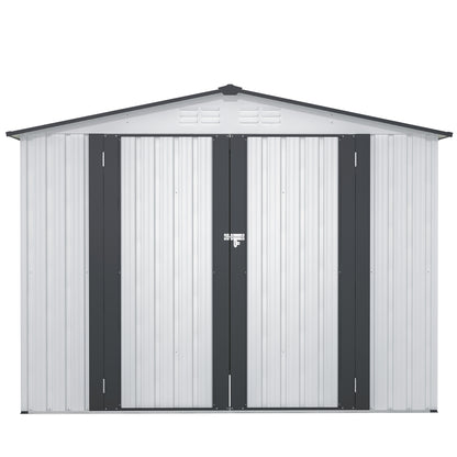 8 x 6 ft Outdoor Storage Shed, All Weather Metal Sheds with 2 Lockable Doors, Tool Shed for Garden, Backyard, Lawn,White