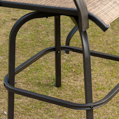 Outsunny Set of 2 Outdoor Swivel Bar Stools with Armrests, Bar Height Patio Chairs with Steel Frame for Balcony, Poolside, Backyard, Brown