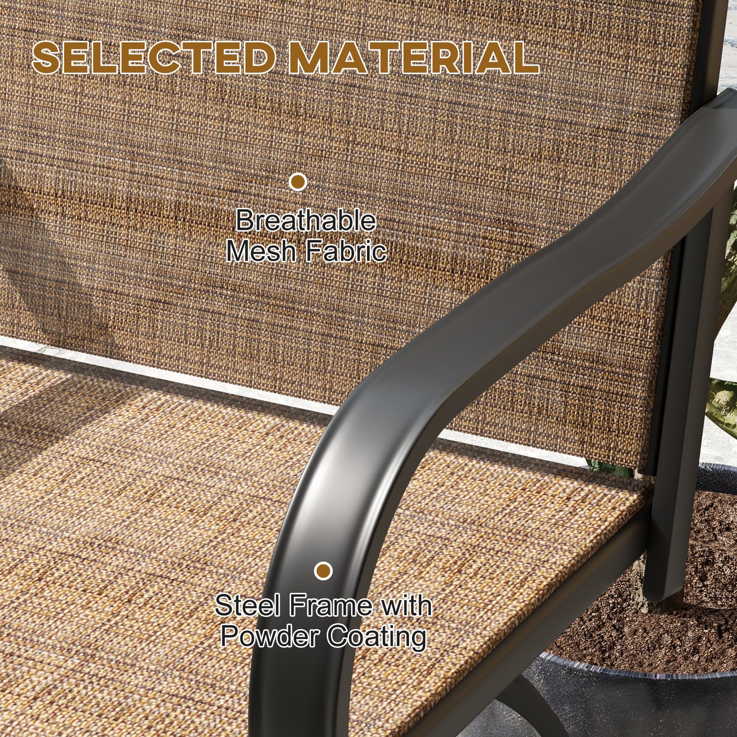 Outsunny Outdoor Bar Stools with Armrests, Set of 2 360° Swivel Bar Height Patio Chairs with High-Density Mesh Fabric, Steel Frame Dining Chairs for Balcony, Poolside, Backyard, Tan