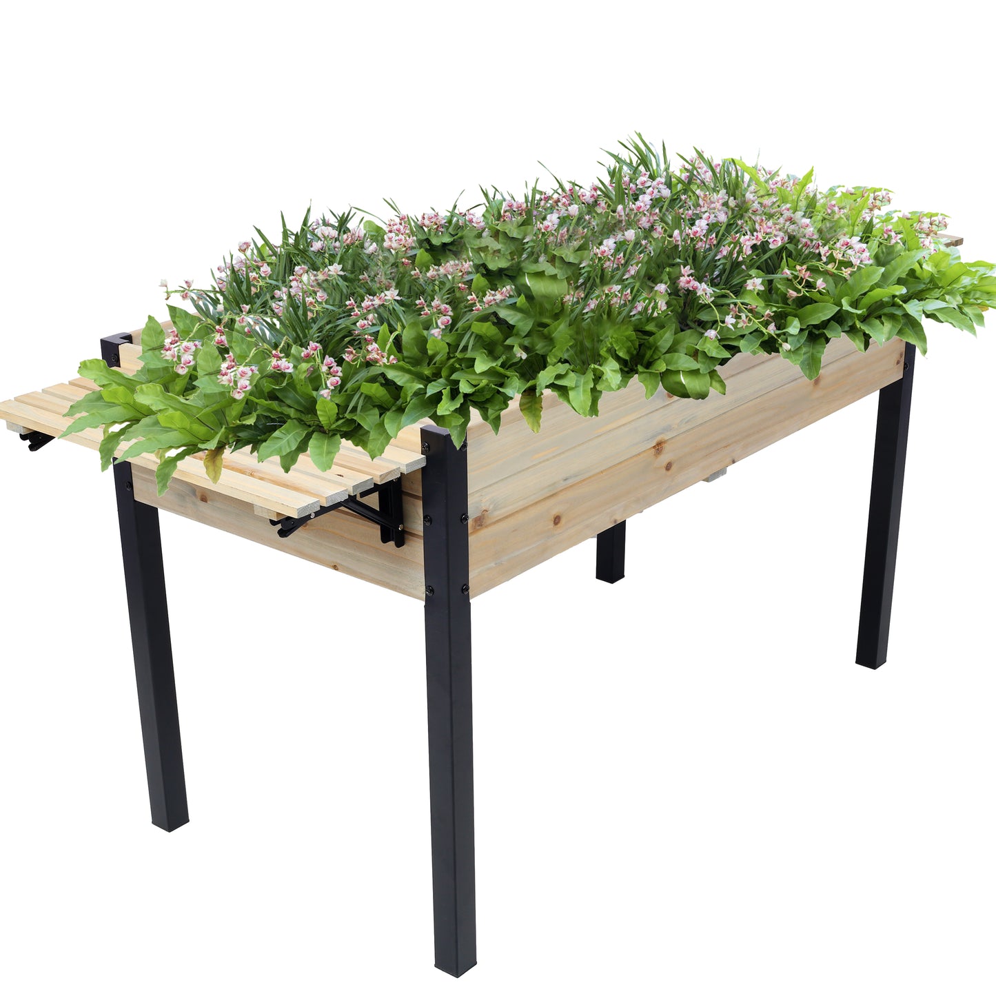 Raised Garden Bed, Metal Leg Wood Planter Boxes with Folding Storage Shelf,Elevated Planter Box for Growing Fresh Herbs, Vegetables, Flowers Great for Outdoor Patio, Deck, Balcony
