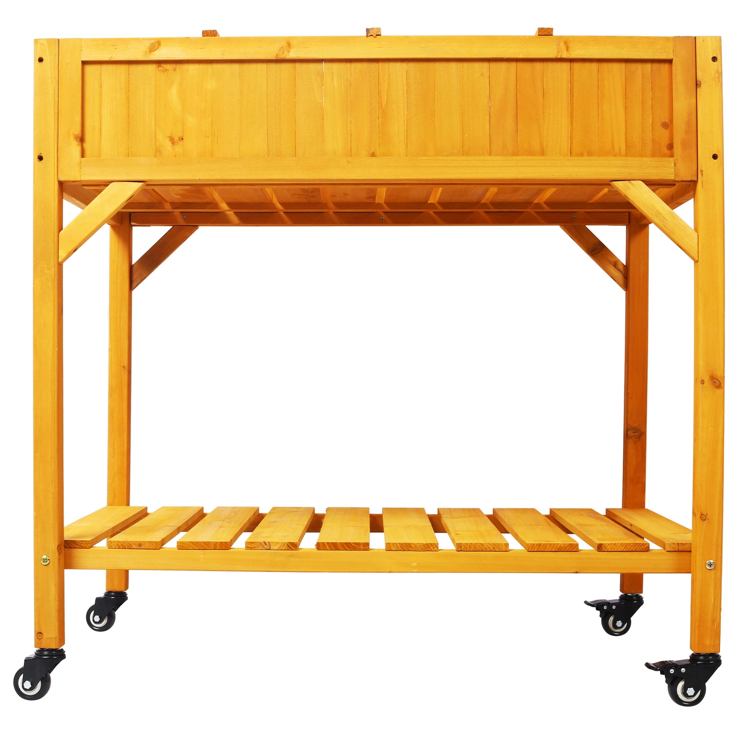 Elevated 8 Pocket Herb Garden Bed, Mobile Raised Customizable Wood Planter for Herbs, Vegetables, Flowers w/ Lockable Wheels, Storage Shelf, Drainage Holes