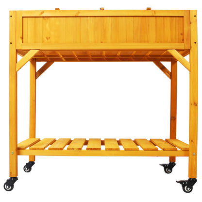 Elevated 8 Pocket Herb Garden Bed, Mobile Raised Customizable Wood Planter for Herbs, Vegetables, Flowers w/ Lockable Wheels, Storage Shelf, Drainage Holes