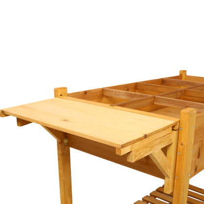 8 Pockets Horticulture Raised Garden Bed Elevated Wood Planter Box Stand with Foldable Side Table and Storage Shelf for Herb/Vegetables/Flowers