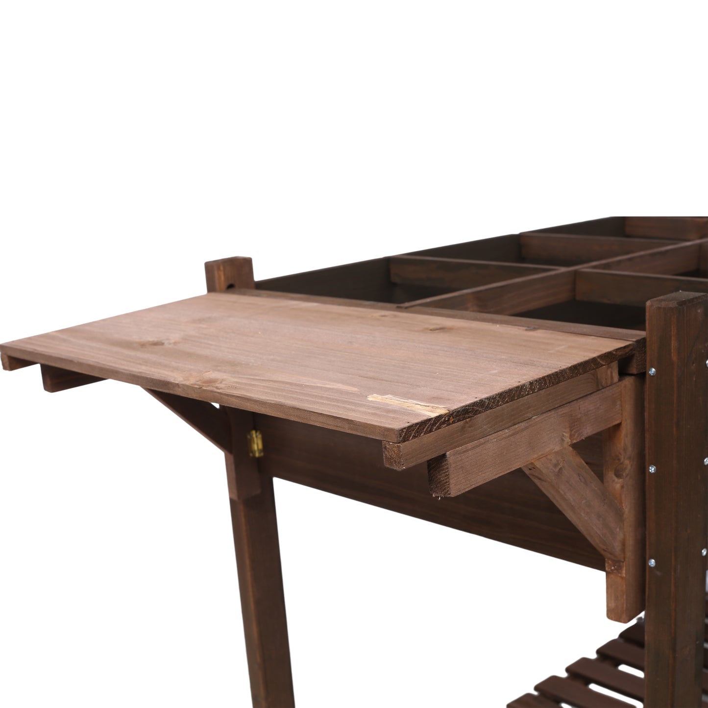 8 Pockets Horticulture Raised Garden Bed Elevated Wood Planter Box Stand with Foldable Side Table and Storage Shelf for Herb/Vegetables/Flowers, dark brown color
