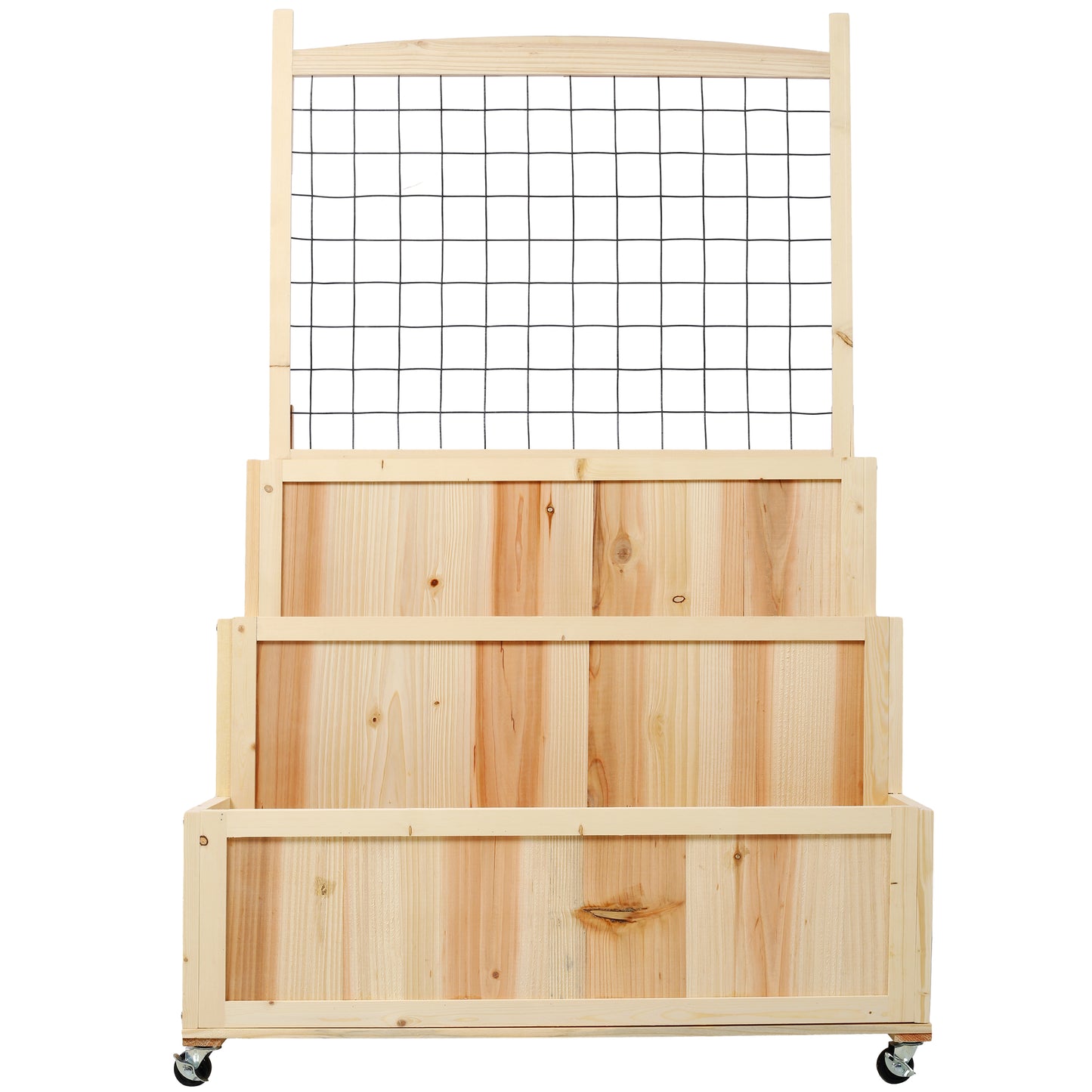 3-Tiers Raised Garden Bed with Trellis, 53" H Vertical Planter Box with Wheels & Back Storage Area, for Flowers, Vegetables, Herbs, Natural