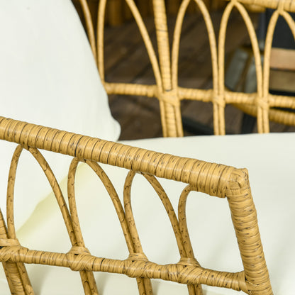 3 Piece Bistro Set with Cushions, Outdoor PE Rattan Wicker Patio Rocking Chair with 2 Porch Rocker Chairs, Glass Top Coffee Table Patio Conversation Set, Cream White