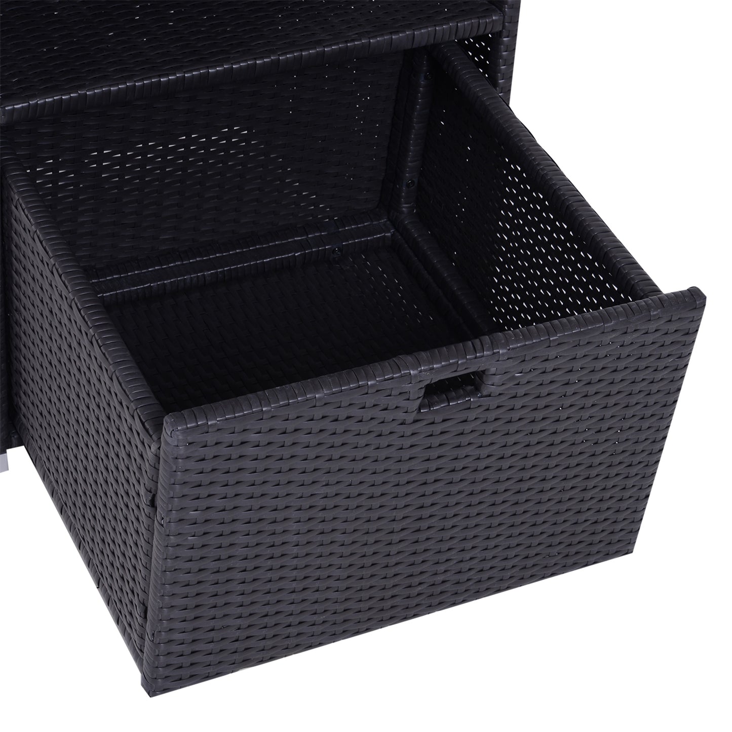 Outsunny Valet Pool Towel Rack, Waterproof PE Plastic Rattan Wicker Storage Organizer, Indoor Outdoor Spa, and Hot Tub Accessory Storage, 2 Shelves, 1 Basket Drawer, Espresso