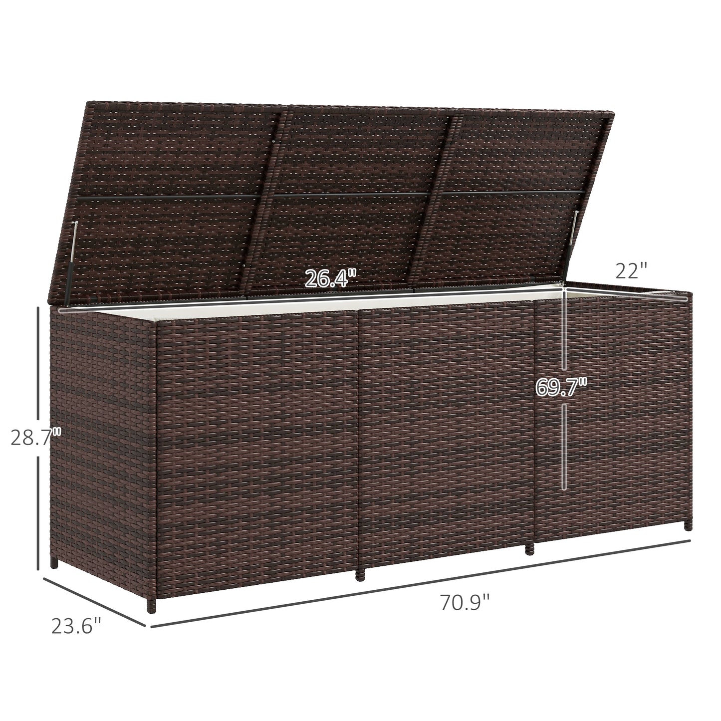 175 Gallon Outdoor Storage Box with Inner Liner, PE Rattan Wicker Deck Box with Pneumatic Bar Lift for Indoor & Outdoor, Patio Furniture Cushions, Pool Toys, Garden Tools, Mixed Brown