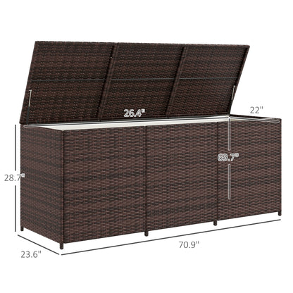 175 Gallon Outdoor Storage Box with Inner Liner, PE Rattan Wicker Deck Box with Pneumatic Bar Lift for Indoor & Outdoor, Patio Furniture Cushions, Pool Toys, Garden Tools, Mixed Brown