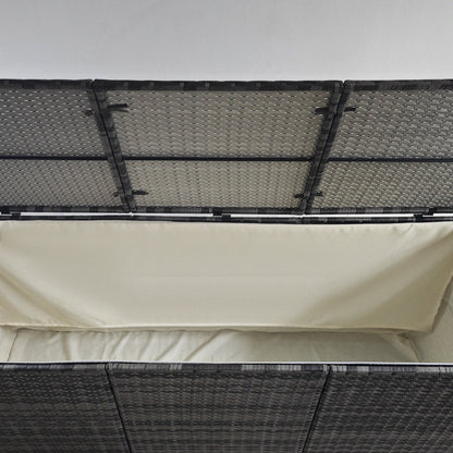 175 Gallon Outdoor Storage Box with Inner Liner, PE Rattan Wicker Deck Box with Pneumatic Bar Lift for Indoor & Outdoor, Patio Furniture Cushions, Pool Toys, Garden Tools, Mixed Gray