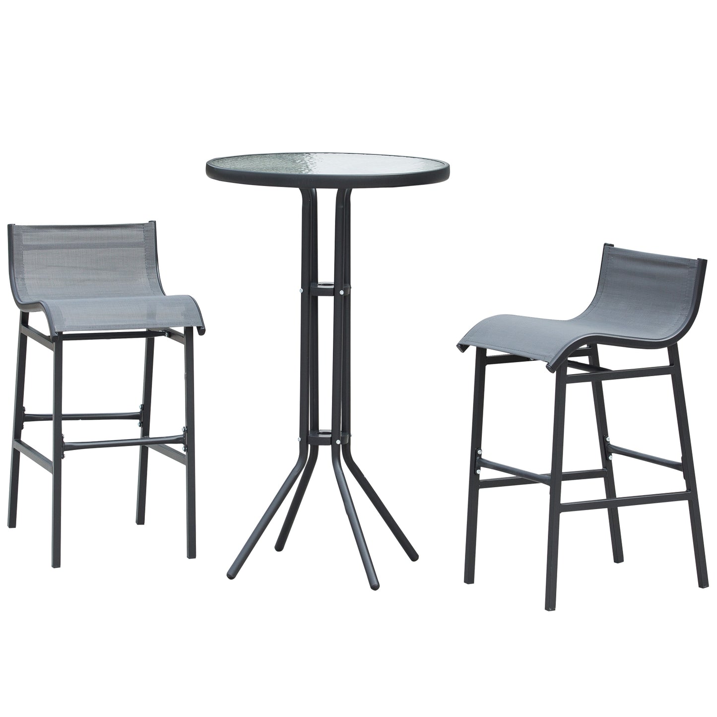 3 Piece Bar Height Outdoor Bistro Set for 2, Round Patio Pub Table 2 Bar Chairs with Comfortable Design & Strong Build, Charcoal Gray