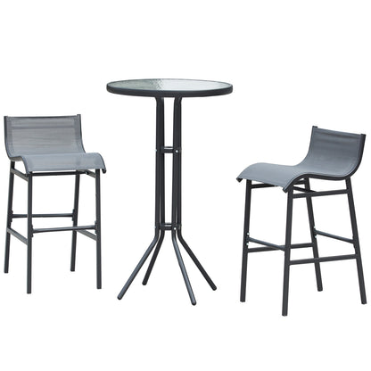 3 Piece Bar Height Outdoor Bistro Set for 2, Round Patio Pub Table 2 Bar Chairs with Comfortable Design & Strong Build, Charcoal Gray