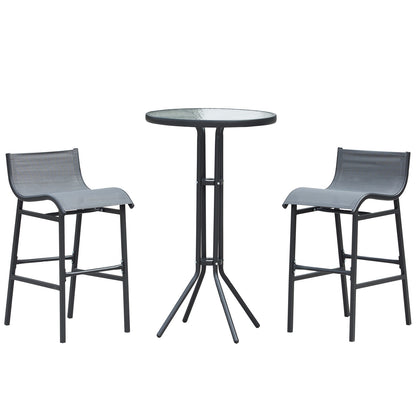 3 Piece Bar Height Outdoor Bistro Set for 2, Round Patio Pub Table 2 Bar Chairs with Comfortable Design & Strong Build, Charcoal Gray