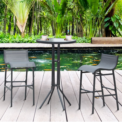 3 Piece Bar Height Outdoor Bistro Set for 2, Round Patio Pub Table 2 Bar Chairs with Comfortable Design & Strong Build, Charcoal Gray