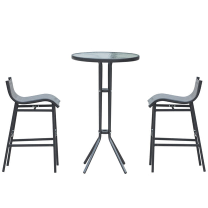 3 Piece Bar Height Outdoor Bistro Set for 2, Round Patio Pub Table 2 Bar Chairs with Comfortable Design & Strong Build, Charcoal Gray