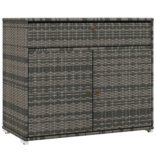 Outsunny Outdoor Towel Rack & Pool Toy Cabinet, Hot Tub Accessory Storage, Freestanding PE Rattan Wicker Cabinet with Drawer for Indoor, Outdoor Swimming Pool, Spa, Gray