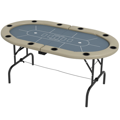 Soozier Poker Table Foldable, 70" Oval Blackjack Casino Texas Holdem Poker Game Table for 10 Players with Cup Holders, Blue and Brown