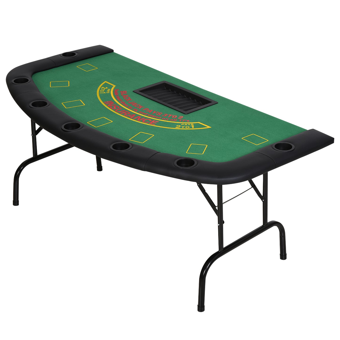 Soozier Poker Table Foldable, 72" Blackjack Table for 7 Players with Chip & Cup Holder, Green Felt