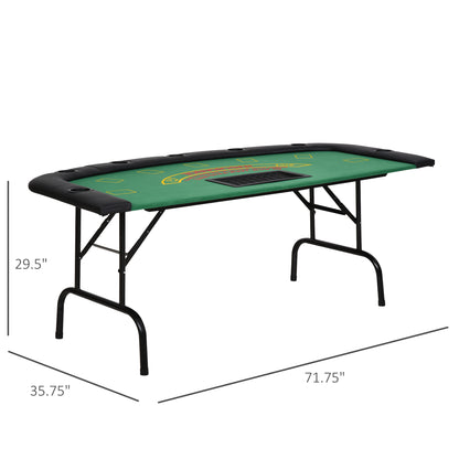 Soozier Poker Table Foldable, 72" Blackjack Table for 7 Players with Chip & Cup Holder, Green Felt