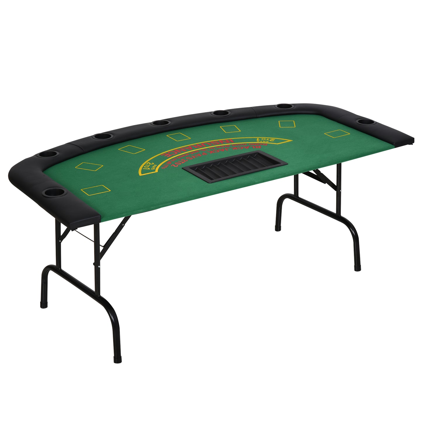 Soozier Poker Table Foldable, 72" Blackjack Table for 7 Players with Chip & Cup Holder, Green Felt
