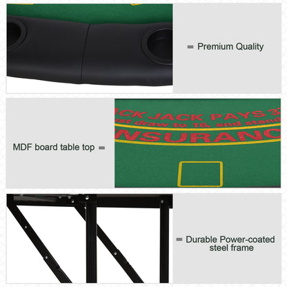 Soozier Poker Table Foldable, 72" Blackjack Table for 7 Players with Chip & Cup Holder, Green Felt