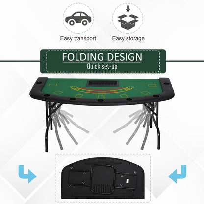 Soozier Poker Table Foldable, 72" Blackjack Table for 7 Players with Chip & Cup Holder, Green Felt