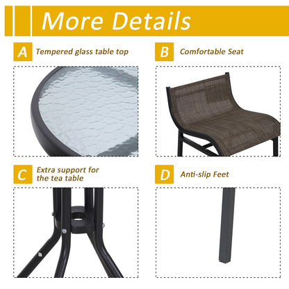 3 Piece Bar Height Outdoor Bistro Set for 2, Round Patio Pub Table 2 Bar Chairs with Comfortable Design & Strong Build, Tan