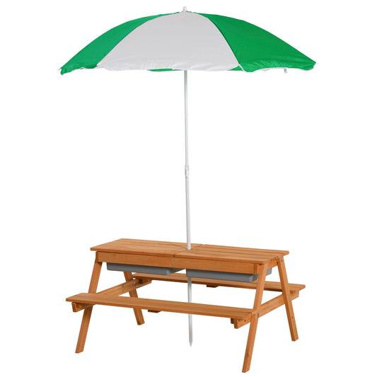 Kids Picnic Table with Umbrella and Storage Inside, Sand and Water Table, Kids Outdoor Furniture, Wooden Bench Backyard Furniture for Garden, Patio, or Balcony