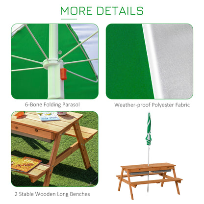 Kids Picnic Table with Umbrella and Storage Inside, Sand and Water Table, Kids Outdoor Furniture, Wooden Bench Backyard Furniture for Garden, Patio, or Balcony