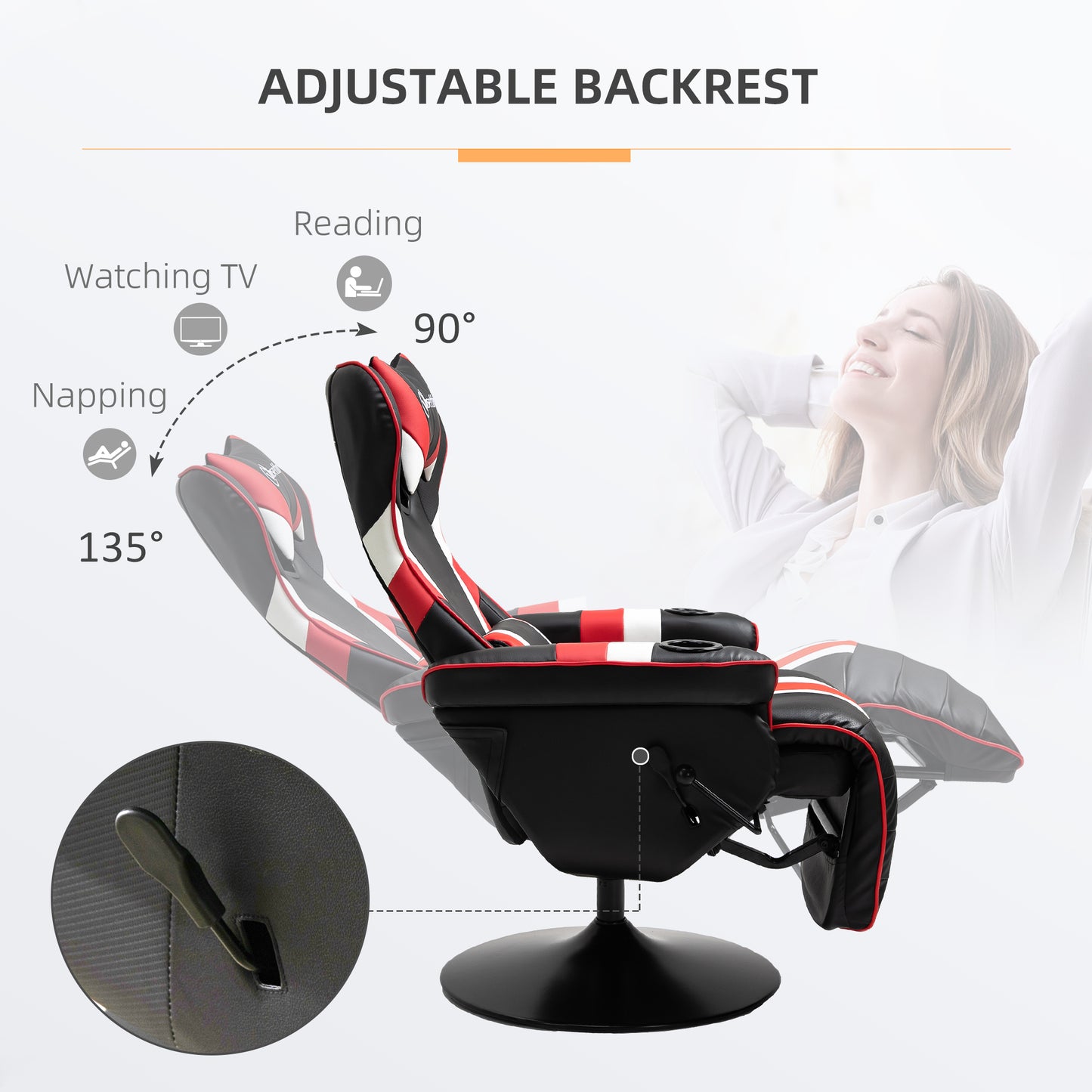 Vinsetto Gaming Chair, Racing Style Computer Recliner with Lumbar Support, Footrest and Cup Holder, Black/White/Red