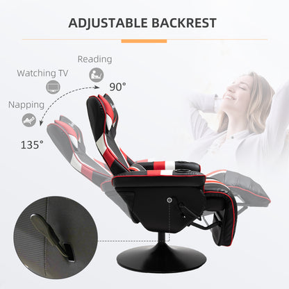 Vinsetto Gaming Chair, Racing Style Computer Recliner with Lumbar Support, Footrest and Cup Holder, Black/White/Red