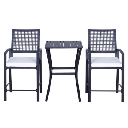 Outsunny 3pcs Patio Bar Set with Soft Cushion, Rattan Wicker Outdoor Furniture Set for Backyards, Lawn, Deck, Poolside